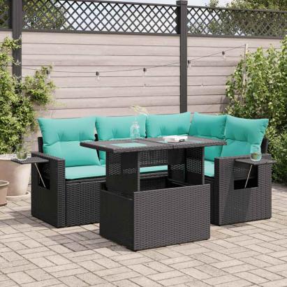 Set canapele de grădină cu perne, 5 piese, negru, poliratan GartenMobel Dekor