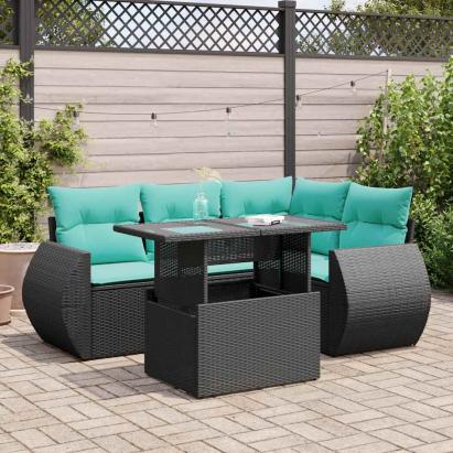 Set mobilier de grădină cu perne, 5 piese,poliratan/lemn acacia GartenMobel Dekor