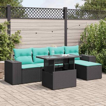 Set mobilier grădină perne 6 piese negru poliratan/lemn acacia GartenMobel Dekor