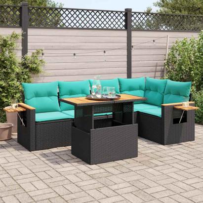 Set mobilier grădină perne 6 piese negru poliratan/lemn acacia GartenMobel Dekor