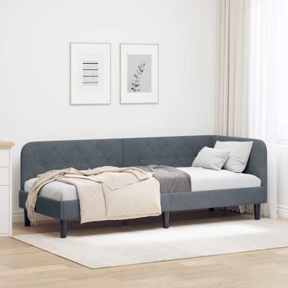 Cadru de pat colțar cu headboard Gri închis 80 x 200 cm Catifea GartenMobel Dekor