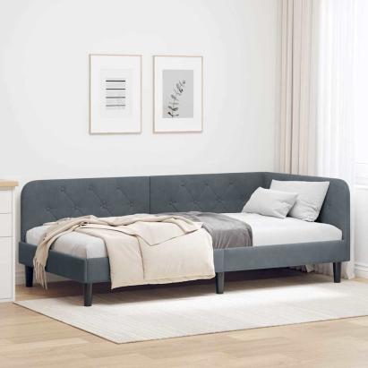 Cadru de pat colțar cu headboard Gri închis 90 x 190 cm Catifea GartenMobel Dekor
