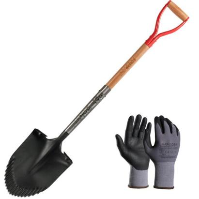 Set harlet, cazma, ascutit, margini zimtate, maner lemn 115 cm, cu manusi, RedShark GartenVIP DiyLine