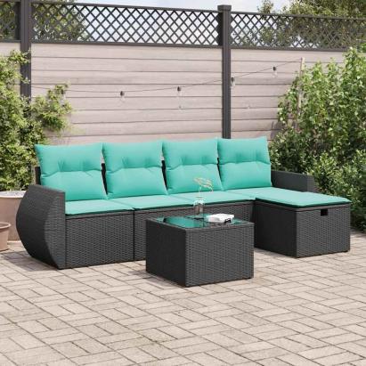 Set mobilier de grădină cu perne, 6 piese, negru, poliratan GartenMobel Dekor