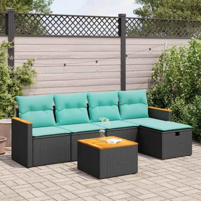 Set mobilier de grădină cu perne, 6 piese, negru, poliratan GartenMobel Dekor