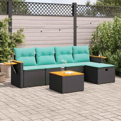 Set mobilier de grădină cu perne, 6 piese, negru, poliratan GartenMobel Dekor