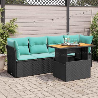 Set mobilier de grădină cu perne, 5 piese, negru, poliratan GartenMobel Dekor