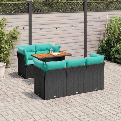 Set mobilier de grădină cu perne, 6 piese, negru, poliratan GartenMobel Dekor