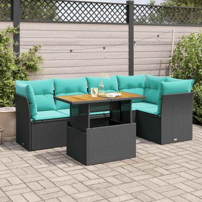 Set mobilier de grădină cu perne, 6 piese, negru, poliratan GartenMobel Dekor
