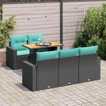 Set mobilier de grădină cu perne, 6 piese, negru, poliratan GartenMobel Dekor