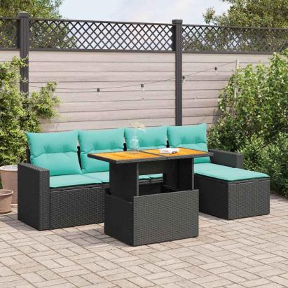 Set mobilier de grădină cu perne, 6 piese, negru, poliratan GartenMobel Dekor