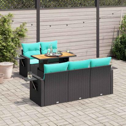 Set mobilier de grădină cu perne, 6 piese, negru, poliratan GartenMobel Dekor