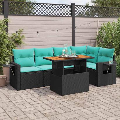 Set mobilier de grădină cu perne, 6 piese, negru, poliratan GartenMobel Dekor