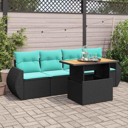 Set mobilier de grădină cu perne, 5 piese, negru, poliratan GartenMobel Dekor