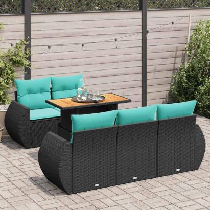 Set mobilier de grădină cu perne, 6 piese, negru, poliratan GartenMobel Dekor