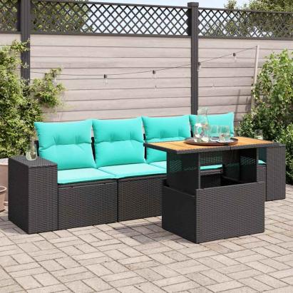 Set mobilier de grădină cu perne, 5 piese, negru, poliratan GartenMobel Dekor