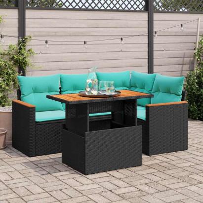Set mobilier de grădină cu perne, 5 piese, negru, poliratan GartenMobel Dekor