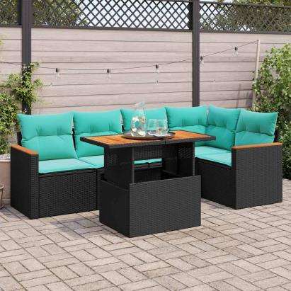 Set mobilier de grădină cu perne, 6 piese, negru, poliratan GartenMobel Dekor
