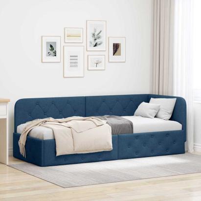 Cadru de pat colțar cu headboard albastru 80 x 200 cm țesătură GartenMobel Dekor