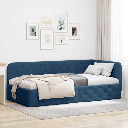 Cadru de pat colțar cu headboard albastru 100 x 200 cm țesătură GartenMobel Dekor