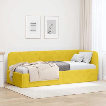 Cadru de pat colțar cu headboard Galben 80 x 200 cm Catifea GartenMobel Dekor