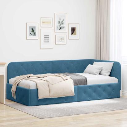 Cadru de pat colțar cu headboard albastru 90 x 190 cm Catifea GartenMobel Dekor