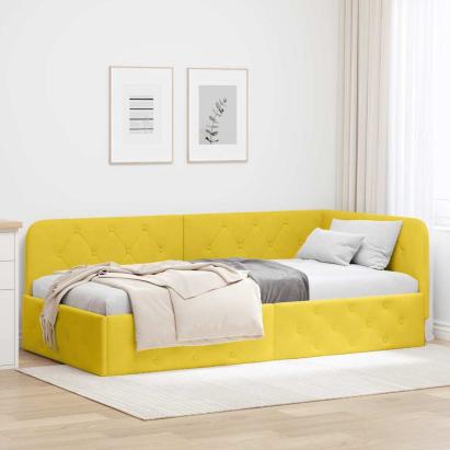 Cadru de pat colțar cu headboard Galben 90 x 190 cm Catifea GartenMobel Dekor