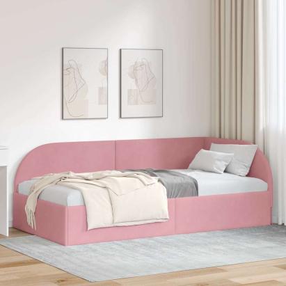Cadru de pat colțar cu headboard Roz 90 cm x 190 cm țesătură GartenMobel Dekor