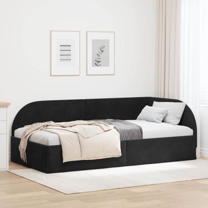 Cadru de pat colțar cu headboard Negru 90 cm x 190 cm țesătură GartenMobel Dekor