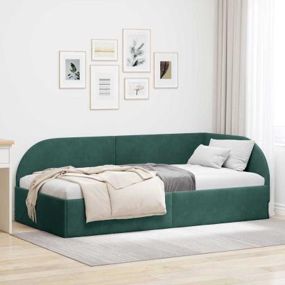 Cadru de pat colțar Verde închis 100 cm x 200 cm țesătură GartenMobel Dekor