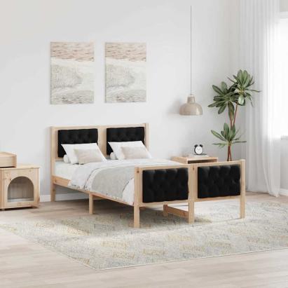 Cadru de pat cu headboard Negru 135 x 190 cm Lemn de pin masiv GartenMobel Dekor