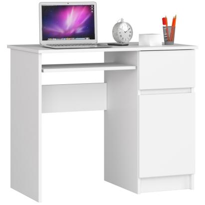 Birou computer PIKSE cu sertar, dulap si polita glisanta pentru tastatura, dreapta, 90x50x77 cm, alb Household NewTrend