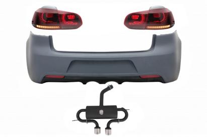 Bara Spate cu Sistem de Evacuare si Stopuri Full LED Rosu Fumuriu VW Golf 6 VI (2008-2013) R20 Look Performance AutoTuning