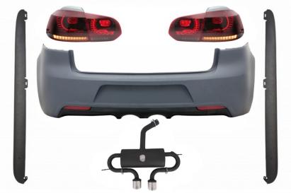 Bara Spate cu Sistem de Evacuare VW Golf 6 VI (2008-2013) Praguri Laterale si Stopuri Full LED Rosu Fumuriu R20 Look Performance AutoTuning