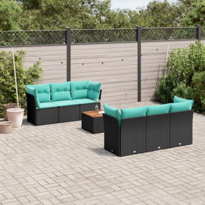 Set canapele de grădină cu perne, 7 piese, negru, poliratan GartenMobel Dekor