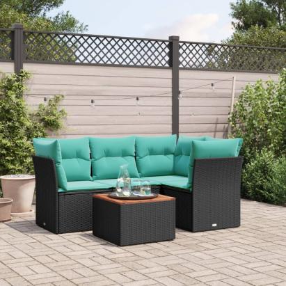 Set mobilier de grădină cu perne, 5 piese, negru, poliratan GartenMobel Dekor