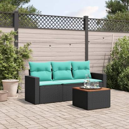 Set mobilier de grădină cu perne, 4 piese, negru, poliratan GartenMobel Dekor