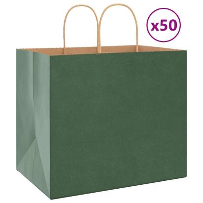 Pungi de hârtie 50 buc cu mânere verde 32x22x28 cm GartenMobel Dekor