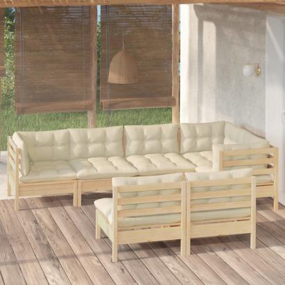 Set mobilier grădină cu perne crem, 7 piese, lemn masiv pin GartenMobel Dekor