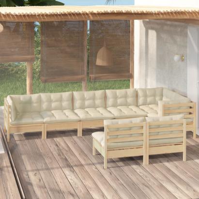 Set mobilier de grădină cu perne crem, 8 piese, lemn masiv pin GartenMobel Dekor