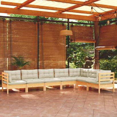 Set mobilier grădină cu perne crem, 7 piese, lemn masiv pin GartenMobel Dekor