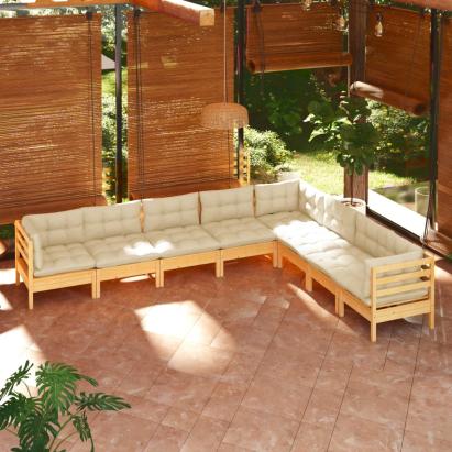 Set mobilier de grădină cu perne crem, 8 piese, lemn masiv pin GartenMobel Dekor