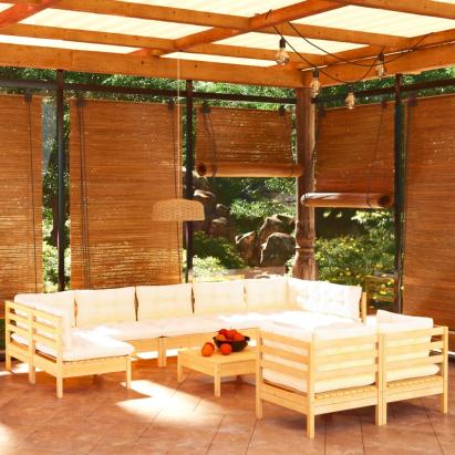 Set mobilier grădină cu perne crem, 10 piese, lemn masiv de pin GartenMobel Dekor