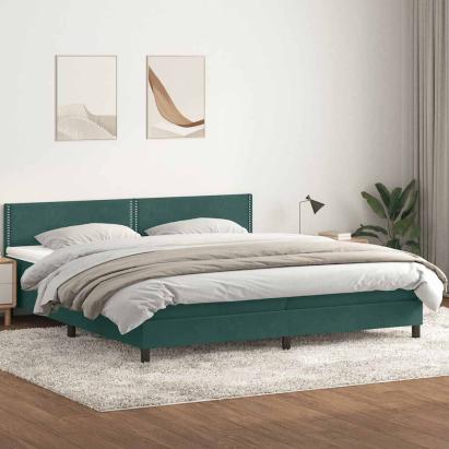 Pat box spring cu saltea, verde închis, 180x220 cm, catifea GartenMobel Dekor