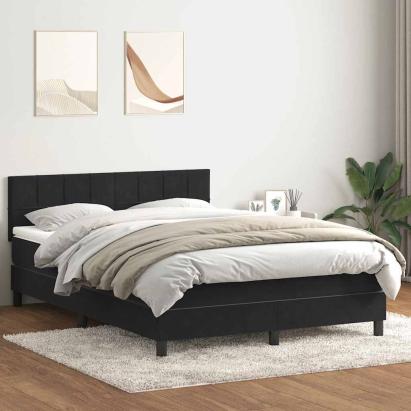 Pat box spring cu saltea, negru, 160x210 cm, catifea GartenMobel Dekor