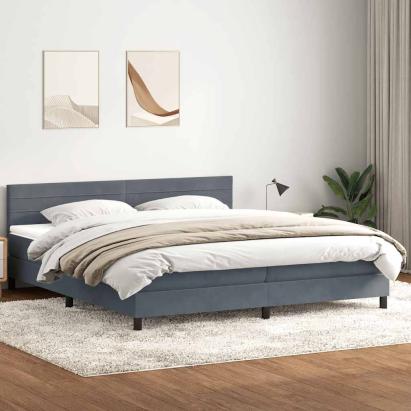 Pat box spring cu saltea, gri închis, 180x220 cm, catifea GartenMobel Dekor
