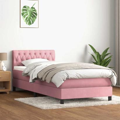 Pat box spring cu saltea, roz, 80x220 cm, catifea GartenMobel Dekor