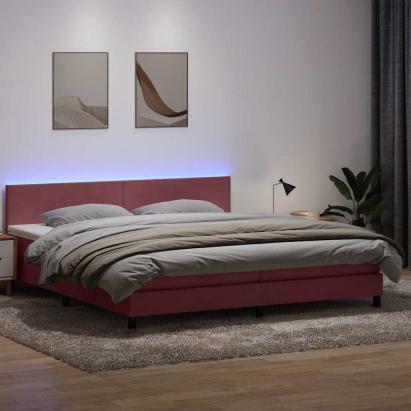 Pat cu arcuri cu saltea și LED, roz, 180x210 cm, catifea GartenMobel Dekor