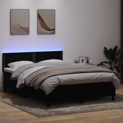 Pat cu arcuri cu saltea și LED, negru, 160x210 cm, catifea GartenMobel Dekor