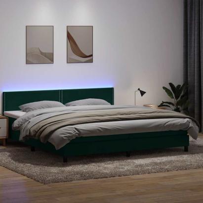 Pat cu arcuri cu saltea și LED, verde închis, 180x220 cm, catifea GartenMobel Dekor